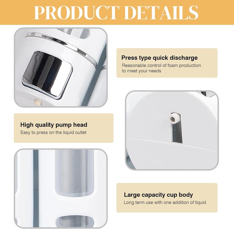 Kytree 2 Shampoo & Conditioner Dispenser Wall Mounted, 400ml Liquid Soap Shower Dispenser Set No Drill, Gel Container Shower Pump Dispenser, Conditioner Body Wash Dispenser Set for Bathroom Hotel Home - Image 3